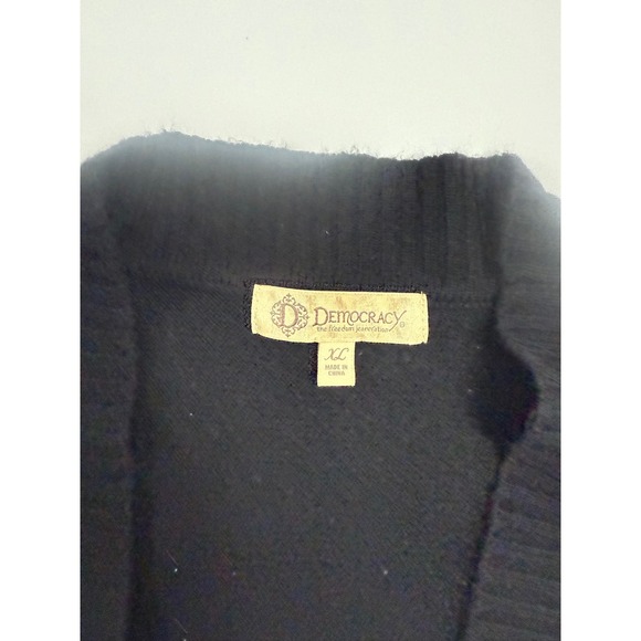 Democracy Black Cropped Fringe Cardigan Sweater Kimono Style XL - Picture 2 of 6